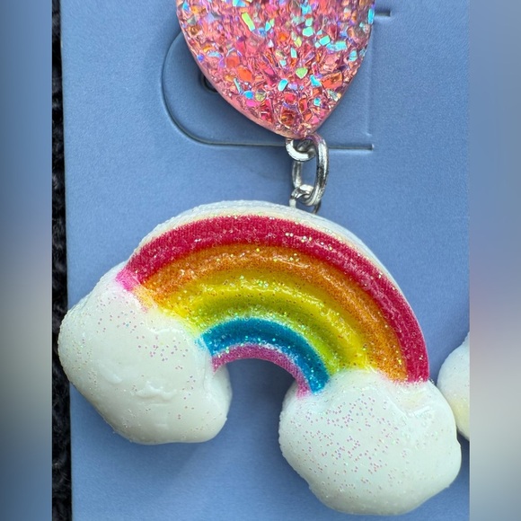Claire’s Colourful Glitter Heart Rainbow Clouds Post Pierced Earrings - Picture 3 of 8